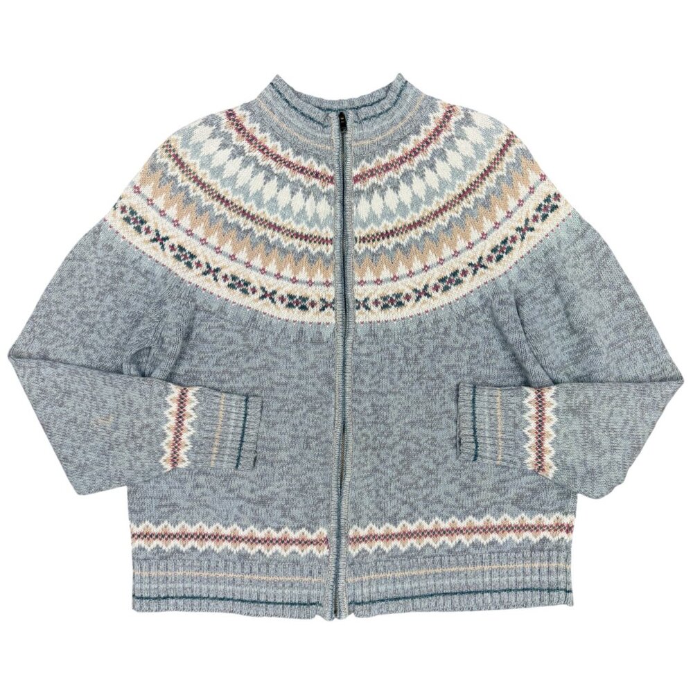 TIARA International Women's VINTAGE Fair Isle‎ Zipper Sweater | Size M
